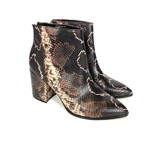 STEVE MADDEN JILLIAN SNAKE BLOCK HEEL ANKLE FAUX LEATHER BOOTS